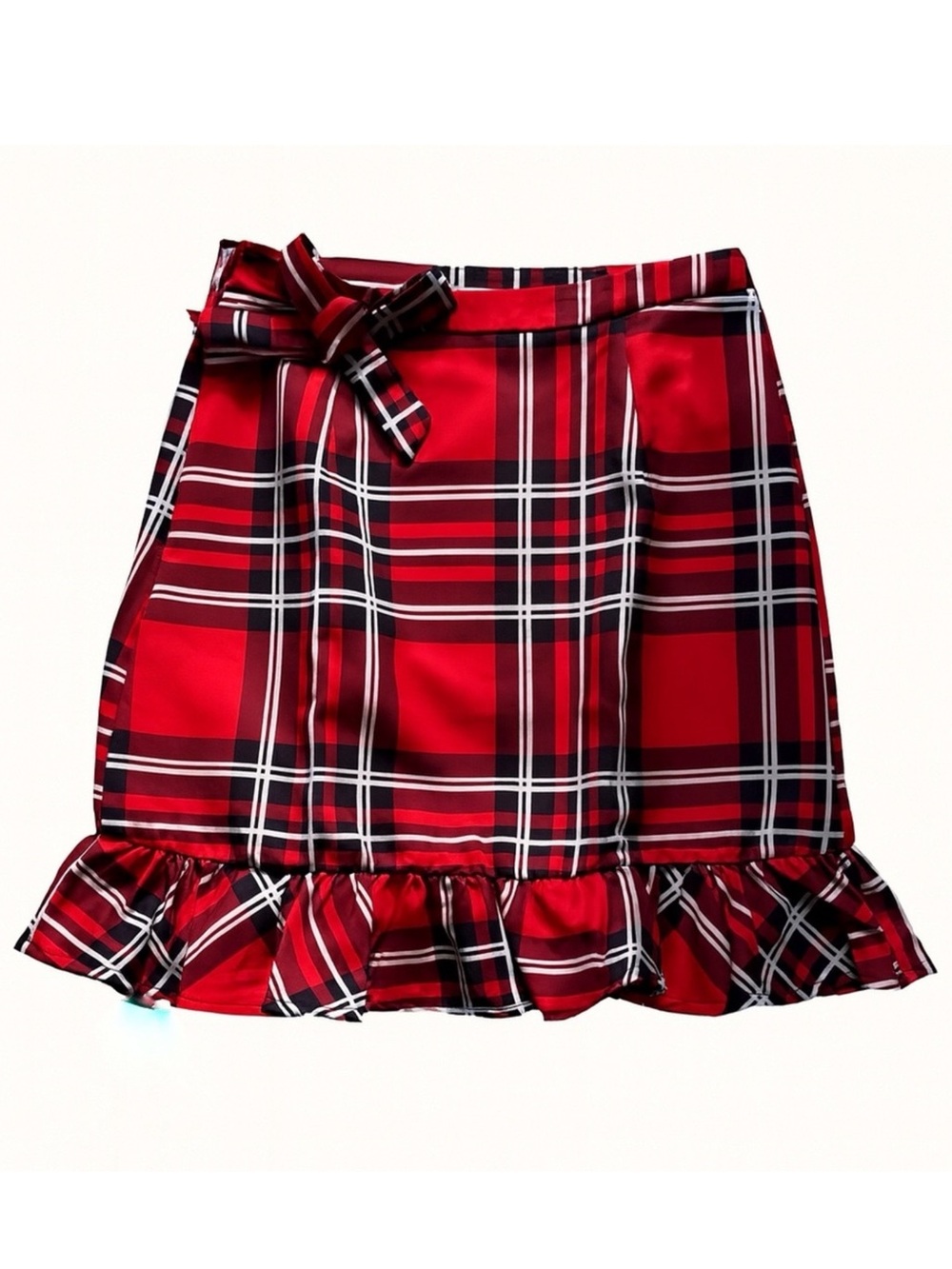 NWT Retro Stage Red Plaid Tantan Ruffle Mini Skirt Size Medium